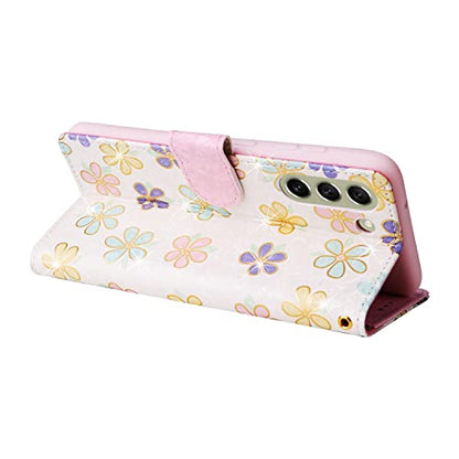UEEBAI Wallet Case for Samsung Galaxy S22 5G, PU Leather Phone Case Kickstand RFID Blocking Flip Case Card Slots Wrist Strap Relief Engraved Pattern Magnetic Closure Flower Folio Case, White Daisy - color: White Daisy, size: Samsung Galaxy S22 5G