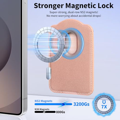 Magnetic Wallet for Samsung Galaxy S26 S25 S24 Series, Fold 8 Ultra with Magsafe Case, for iPhone 17-12 Series, RFID Blocking Leather Magnetic Card Holder | Holds 3 Cards | Rose Gold - color: Rose Gold