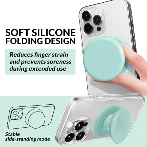 for MagSafe Phone Grip,Soft Silicone Magnetic Collapsible Cell Phone Finger Grip for iPhone 17/16/15/14/13,12 and Smartphones Tablets - Cyan - color: Cyan