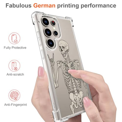 Hungo Galaxy S24 Ultra Case Skull Skeleton Cute Clear with Design, Girly for Women Girls Floral Transparent Case Compatible with Samsung Galaxy S24 Ultra Skull Skeleton - color: Skull