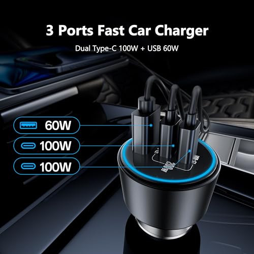 USB C Car Charger Fast Charging 200W, Dual PD 100W Type C Car Charger，