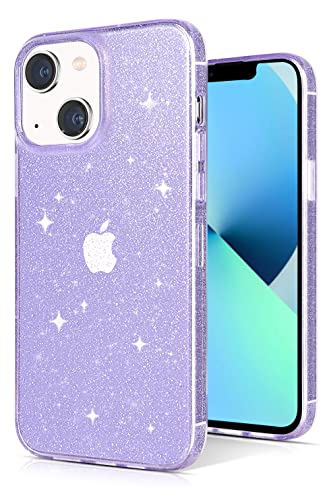 JJGoo Compatible with iPhone 13 Case, Glitter Soft TPU Shockproof Protective Bumper Cover, Sparkle Bling Sparkly Cute Slim Women Girls Phone Case for iPhone 13, 6.1inch, Purple Glitter - color: Purple Glitter