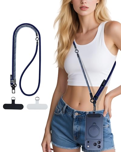 Phone Lanyard Crossbody, 3-in-1 Neck Strap& Wrist Strap, Adjustable Anti-Theft Lanyard with 2 Phone Tether Tabs, Universal CellPhone Strap for iPhone 17 Pro Max & Android, Blue - color: Blue