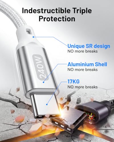 240W USB C to USB C Cable, [3.3FT, 2-Pack] C to C Fast Charging Cable - size: 3.3ft