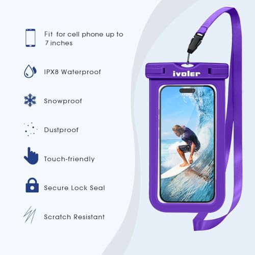 ivoler 2-Pack Waterproof Fanny Pack & Phone Pouch, Dry Bag for Passport, Phone & Wallet, Floating Waterproof Phone Case for Beach, Swimming, Kayaking, Boating, Cruise Essentials & Travel - color: Deep Purple