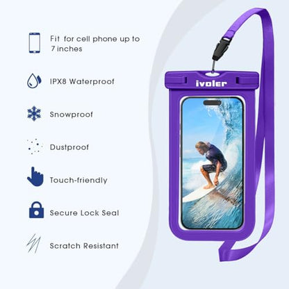 ivoler 2-Pack Waterproof Fanny Pack & Phone Pouch, Dry Bag for Passport, Phone & Wallet, Floating Waterproof Phone Case for Beach, Swimming, Kayaking, Boating, Cruise Essentials & Travel - color: Deep Purple