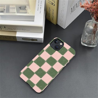 ZHEGAILIAN Case Compatible with iPhone 15,Pink and Green Checkered Design Phone Case, Matte Mixed Double-Layer Hard Shell+Soft Silicone TPU Shock Protective - color: Pink and green checkered, size: iPhone 15