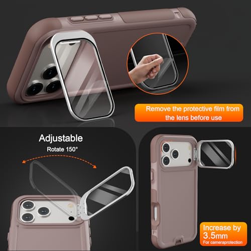 Follaroma Magnetic for iPhone 17 Pro Case with Camera Stand, Light Brown | Built-in Glass Camera Cover,Compatible with MagSafe,Heavy Duty Shockproof Protective,Military-Grade Anti-DropDual Layer Cover - color: Brown Pink, size: iPhone 17 Pro 6.3''