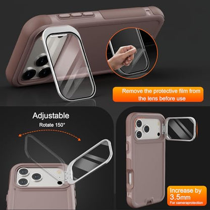 Follaroma Magnetic for iPhone 17 Pro Case with Camera Stand, Light Brown | Built-in Glass Camera Cover,Compatible with MagSafe,Heavy Duty Shockproof Protective,Military-Grade Anti-DropDual Layer Cover - color: Brown Pink, size: iPhone 17 Pro 6.3''