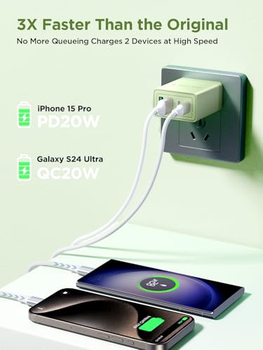[2-Pack] USB C Charger Block, 4 in 1 iPhone Charger, PD 3.0 40W Charging Blocks, QC 2A USB Wall Charger for iPhone 17 16 15 14 13 12 Pro Max, iPad - color: Yellow + Green