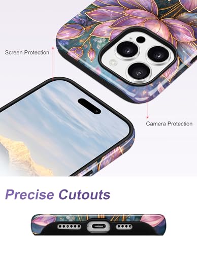 Jusy Magnetic Stained Glass Floral Case for iPhone 16e/17e, Lotus | Compatible with MagSafe, Cute Aesthetic Flower Design, TPU and PC Protective Phone Cover - color: Lotus
