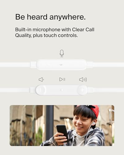 Belkin USB-C Wired Earbuds, Adjustable Volume Limiter, IPX5 - color: White, size: One Size, style: USB-C + Volume Control