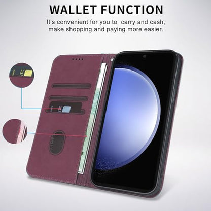 Wallet Case for Samsung Galaxy S24 FE 5G 6.7 inch 2024, PU Leather Flip Cover with Card Holder Slots, Strong Magnetic Folio Phone Case, Wine red - color: Wine Red, size: Samsung Galaxy S24 FE 6.7"