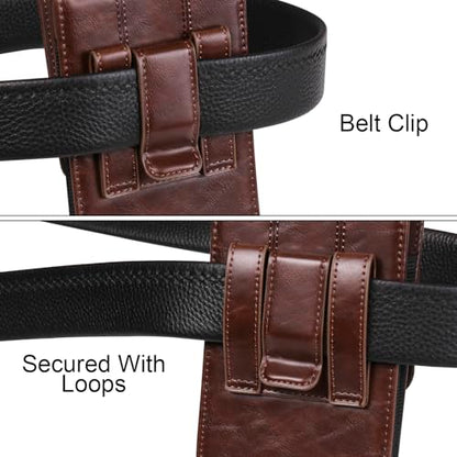 Cell phone Waist Bag with Belt Clip Leather, Vertical Cell Phone Belt Pouch for Men's, Smartphone Waist Holder Wallet Hiking Travel Carrying Case Belt Holster Pack with Card Slot Carabiner Hook - color: Coffee, size: 6.5 INCH