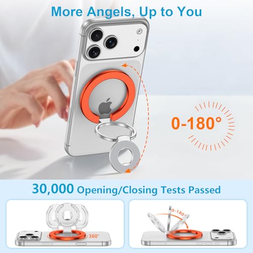 Magsafe Ring Stand, Dual-Sided Magnetic Phone Grip with Kickstand Loop - color: orange