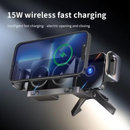 Automatic Dual Coil Wireless Car Charger for iPhone Samsung Galaxy Z Fold 4 3 2 Flip 4 3 Phone Holder Car Fast Charging Station (Black)