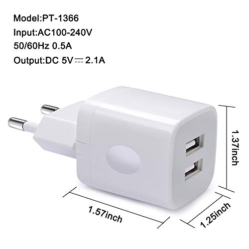 European Wall Charger, Vifigen 2-Pack USB 2.1AMP Universal Europe Charger Block Dual Port Plug Compatible for iPhone 17 16 15 14 13 12 11 Pro Max XS XR X SE 8 7 6 Plus,Samsung S25 S24 A17,Note,LG,Moto - color: White