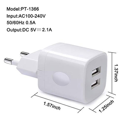 European Wall Charger, Vifigen 2-Pack USB 2.1AMP Universal Europe Charger Block Dual Port Plug Compatible for iPhone 17 16 15 14 13 12 11 Pro Max XS XR X SE 8 7 6 Plus,Samsung S25 S24 A17,Note,LG,Moto - color: White
