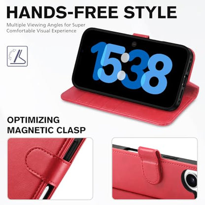 TUCCH Wallet Case for iPhone 17 (6.3") 2025, 4 Card Slots, Red | RFID Blocking, Viewing Stand, Shockproof TPU Shell, PU Leather, Magnetic Closure, Protective Folio Flip Cover - color: Red