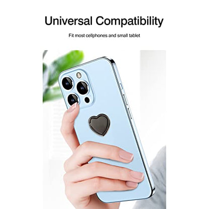 2 Packs Glossy Finish Love Heart Shaped Cell Phone Ring Holder Stand, 360 Degree Rotation Finger Ring Kickstand with Polished Metal Phone Grip (Black)