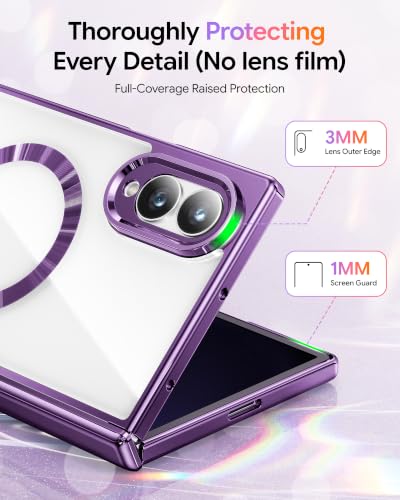 Meifigno for Samsung Galaxy Z Fold 8 Case Compatible with MagSafe, Violet | Raised Camera Protection, Rugged Hinge Protection, Metallic Glossy Plated Edge & Crystal Clear Back, Detachable Glitter Card - color: Cobalt Violet, size: Z Fold 8