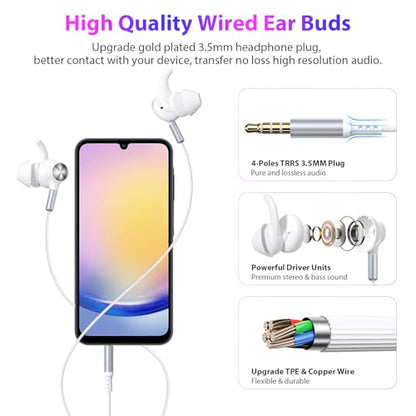 APETOO 3.5mm Wired Earbuds Sport in-Ear Headphones Mute Mic Stereo Bass - color: White-Silver