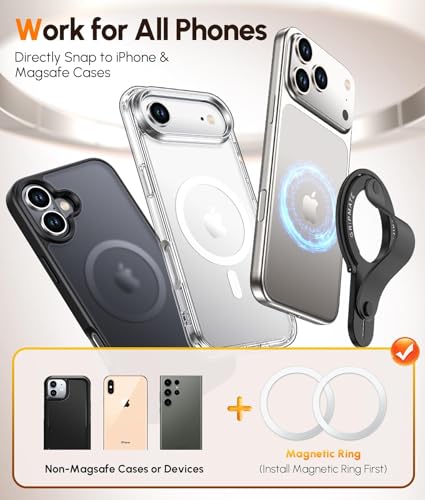 GripMate 2nd Magnetic Phone Grip Stand, Slim MagSafe Phone Ring Holder - color: Balck
