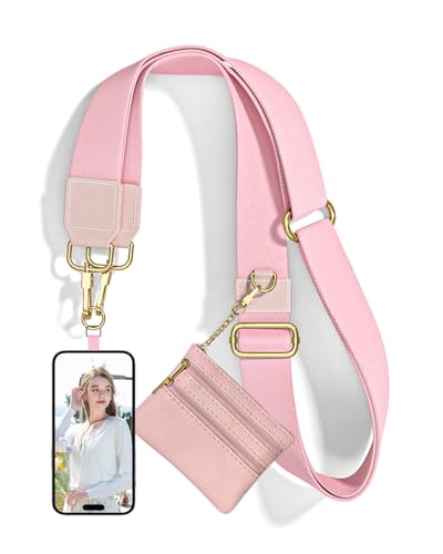 Nipichsha Crossbody Phone Strap with Wallet, Clip and Go Strap for Phone - color: Z-pink