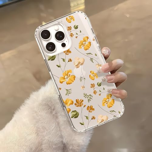 IAIYOXI Clear Case for iPhone 16 Pro, [Crystal Clear Military-Grade Drop Protection], Non-Yellowing, Slim Lightweight Transparent TPU Bumper Phone Case Cover Design - Yellow Flower - color: Yellow Flowers, size: iPhone 16 Pro