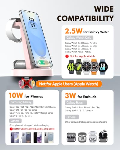 Wireless Charger for Samsung, 3-in-1 Android Charging Station - color: Pink