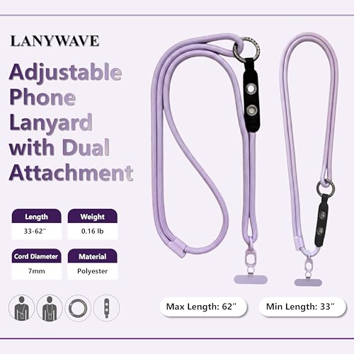 Adjustable Crossbody Phone Lanyard with Hanging Loops - color: Purple