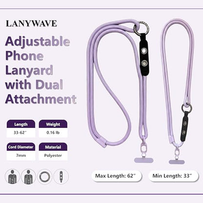 Adjustable Crossbody Phone Lanyard with Hanging Loops - color: Purple