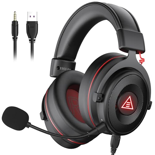 EKSA E900 Pro USB Gaming Headset for PC, 7.1 Surround Sound, 50MM Driver - color: Wired Black-Red