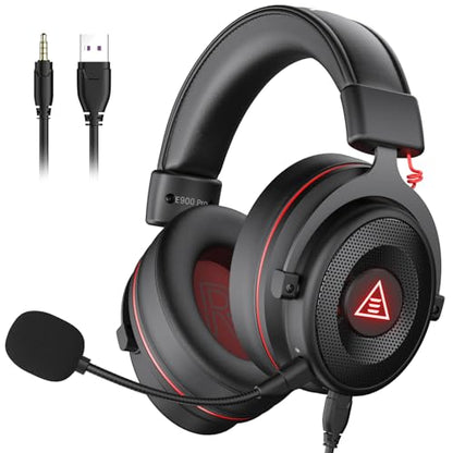 EKSA E900 Pro USB Gaming Headset for PC, 7.1 Surround Sound, 50MM Driver - color: Wired Black-Red
