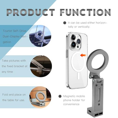 Compatible for Magsafe Phone Holder - Adjustable Foldable Phone Holder with Strong Magnets, Portable Travel Phone Bracket Compatible with iPhone 17/16/15/14/13/12 Pro Max, Smartphones (Silver) - color: Silver