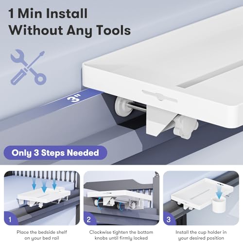 AUZONIMICS Bedside Shelf for Dorm Room, White Bunk Table 50LBS Capacity