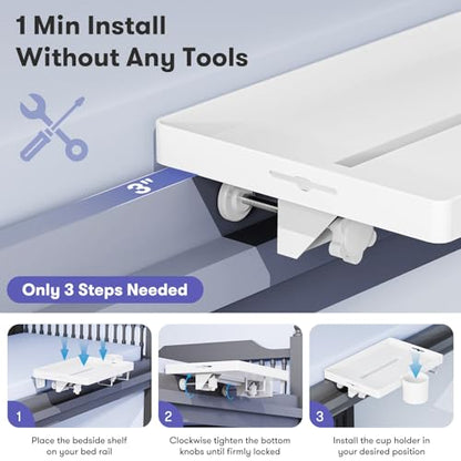 AUZONIMICS Bedside Shelf for Dorm Room, White Bunk Table 50LBS Capacity