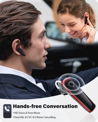 ADADPU Bluetooth Headset - V5.0 Wireless Handsfree Earpiece Built-in Dual Mic Noise Cancelling, 10 Days Standby 16Hrs HD Talktime Ultralight Ear Buds for iPhone Android Cellular Phone Laptop(Red) - color: Red