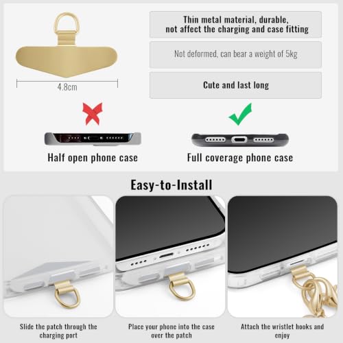 Phone Charm Strap Detachable Wrist Strap For iPhone Anti Theft Strap Phone Chain Wristlet - color: Pale Gold