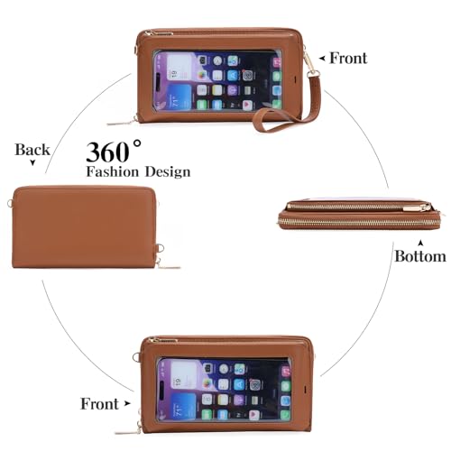 GOIACII Phone Purse Crossbody Bags for Women Small Travel Wallet Touch Screen RFID Blocking - color: A03 Brown