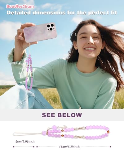Phone Charm Cute Purple Pearl Beaded Phone Wrist Strap for Women, Phone Charms Strap for iPhone Charm Strap & Phone Case Charms, Camera Wrist Strap Cute, Gift for Birthdays & Holidays ( Purple ) - color: Purple