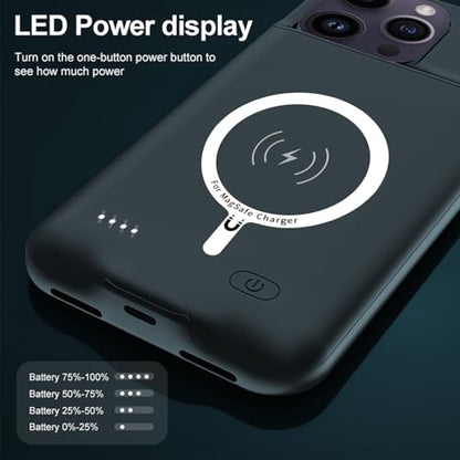 Battery Case for iPhone 14 Pro, Upgraded 10000mAh High-Capacity Protective Rechargeable Extended Charger Cover Compatible with iPhone 14 Pro (6.1 inch) Wireless Charging Case Support Carplay - Black - size: iPhone 14 Pro