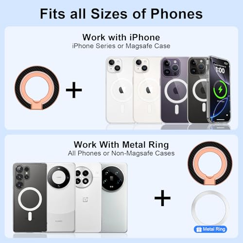 Magnetic Phone Ring Holder, MagSafe Phone Grip Stand Finger Ring Kickstand - color: rose-gold