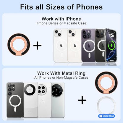 Magnetic Phone Ring Holder, MagSafe Phone Grip Stand Finger Ring Kickstand - color: rose-gold