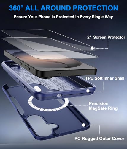for Samsung Galaxy S26+ Plus Case with Screen Protector, S26 Plus Phone Case [Fit for MagSafe], Dual-Layer Heavy Duty Shockproof Magnetic Military Grade Protection Bumper Cover 6.7” (Blue)
