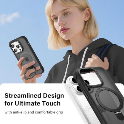 Designed for iPhone 13 Pro Max Case with Magnetic Stand, Black | Certified Drop Protection, Great Grip Feeling, Matte Translucent Back Slim Shockproof Phone Cover - color: Black, size: Iphone 13 Pro Max
