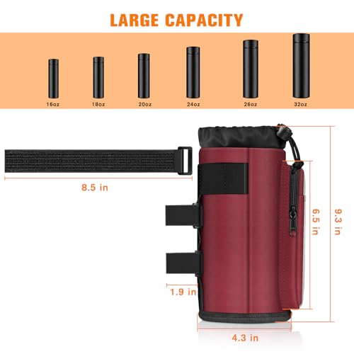 FINPAC Cup Holder for Bike, Universal Water Bottle Holder w/Phone Pockets - color: Burgundy