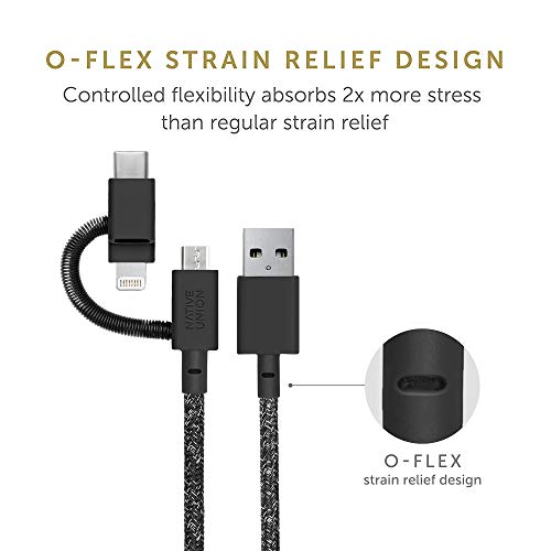 Native Union Belt Cable Universal - 6.5ft Ultra-Strong Reinforced [MFi Certified] Durable Charging Cable with 3-in-1 Adaptor for Lightning, USB-C and Micro-USB Devices (Black) - color: Cosmos
