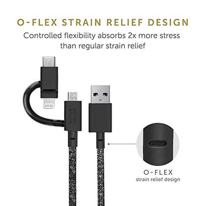 Native Union Belt Cable Universal - 6.5ft Ultra-Strong Reinforced [MFi Certified] Durable Charging Cable with 3-in-1 Adaptor for Lightning, USB-C and Micro-USB Devices (Black) - color: Cosmos