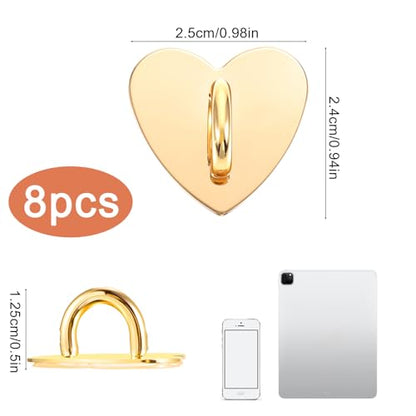 8 Pcs Cell Phone Finger Ring, Metal Phone Charm Rings Cute Cell Phones Accessories Finger Grip Sticky Metal Loop Stand for Cellphone Case Pad Tablet DIY Cellphone Case Supplies (Gold) - color: Gold